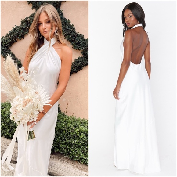 SHOW ME YOUR MUMU Jasmine Halter Maxi Dress In Ivory Luxe Satin - Picture 1 of 9